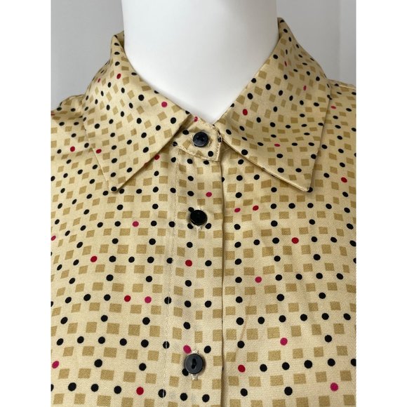 0649A- Philosophy Women’s Button Down Shirt Point Collar S Gold Black Red Dots - Picture 8 of 12